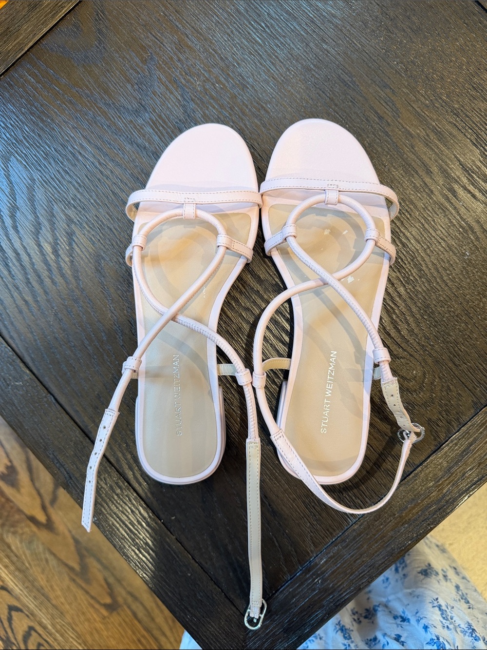 Stuart Weitzman Pale Pink Leather Ring-Strap Sandals